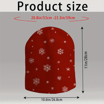 Կանացի ձմեռային գլխարկ՝ կարմիր ձյան փաթիլի նախշով, ձգվող, հարմարավետ, նախատեսված դահուկավազքի, չմշկասահքի, Սուրբ Ծննդյան երեկույթի համար։ Թեթև գլխարկ ցուրտ եղանակի կանանց համար (հեշտ խնամքով)։ Տոնական նվերի գաղափար։