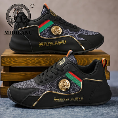 Men's Lightweight PU Sneakers with Lace-Up Design, Casual All-Season S