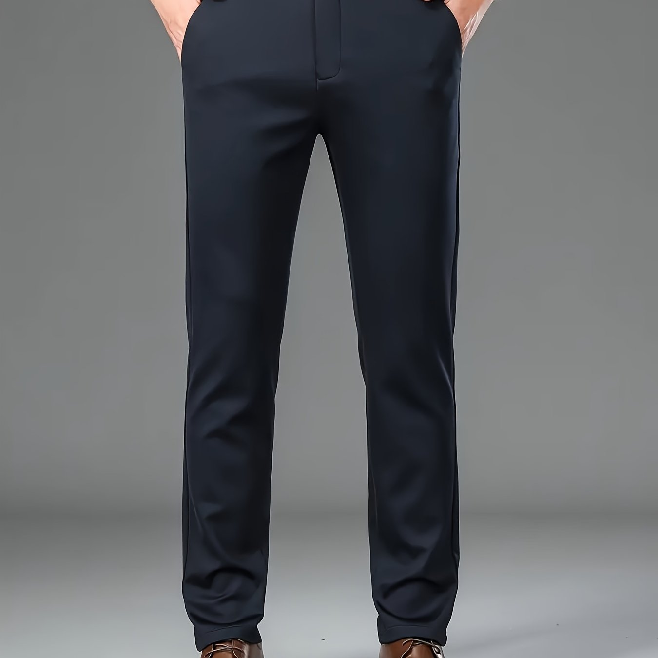 [Durable Build] Men's All-Season Casual Dress Pants - Business Style Stretch Trousers, Comfortable Classic Design, Light Brown Polyester Blend, Machine Washable, Smooth Finish, Regular Fit for Office or Leisure Wear