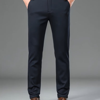 [Durable Build] Men's All-Season Casual Dress Pants - Business Style Stretch Trousers, Comfortable Classic Design, Light Brown Polyester Blend, Machine Washable, Smooth Finish, Regular Fit for Office or Leisure Wear