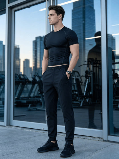 Men's Classic Straight-Leg Cotton Trousers with Deep Pockets
