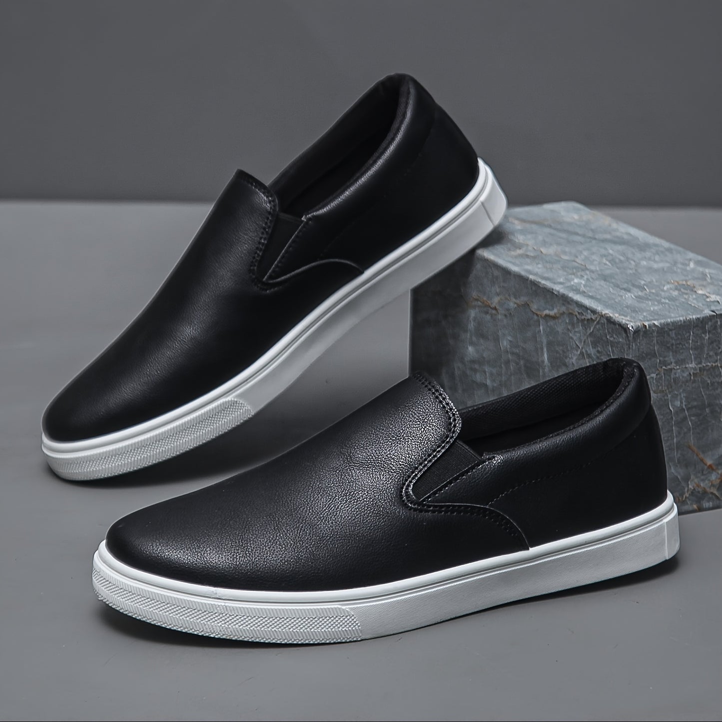 Men's Casual Slip-On White Sneakers, Lightweight All-Season Shoes
