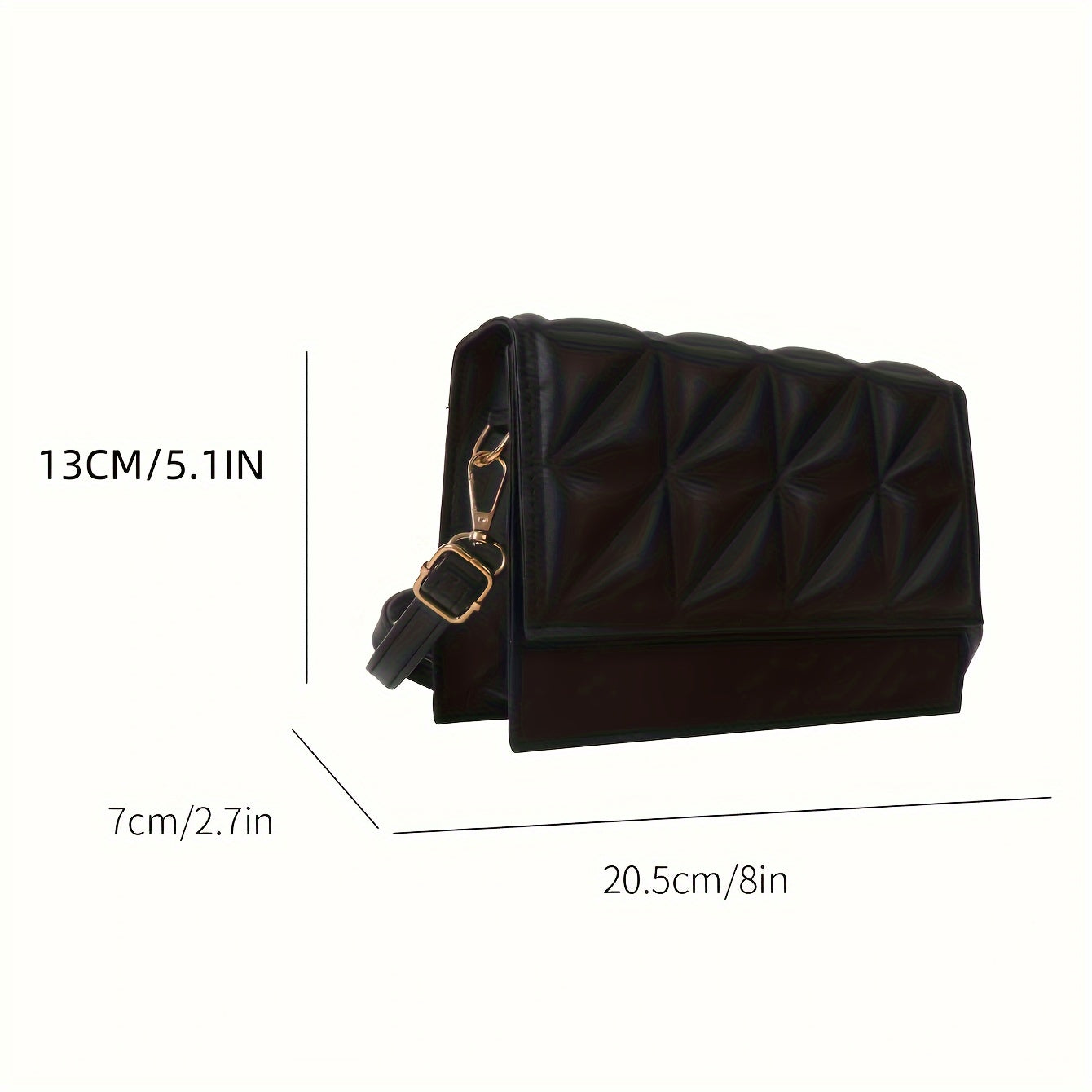 Սև մինիմալիստական ​​​​քառակուսի մինի ուսապարկ, բոլորին համապատասխանող արգայլ նախշերով, փեղկավոր, խաչաձև պայուսակ