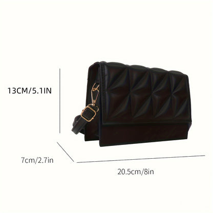 Սև մինիմալիստական ​​​​քառակուսի մինի ուսապարկ, բոլորին համապատասխանող արգայլ նախշերով, փեղկավոր, խաչաձև պայուսակ