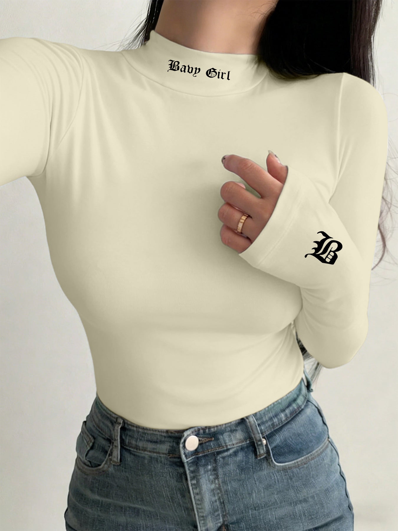 Women’s Gothic Style Long-Sleeve High-Neck Fitted T-Shirt