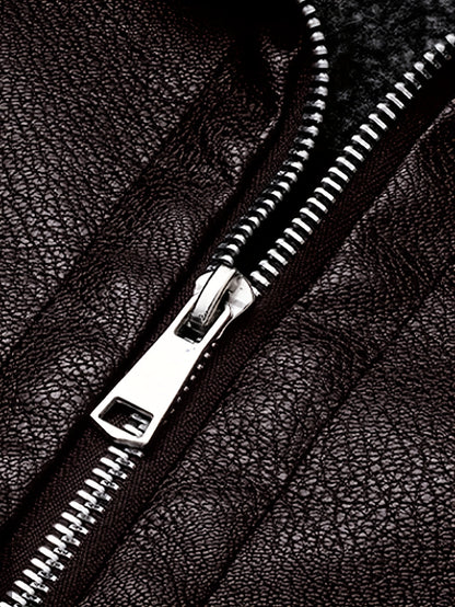 Men'S Cozy Fleece-Lined Bomber Jacket - Thick Winter Coat with Multiple Pockets, Zip-Up Casual Pilot Style, Brown, Polyester Lining, Perfect for Fall & Winter, Winter Bomber Jacket