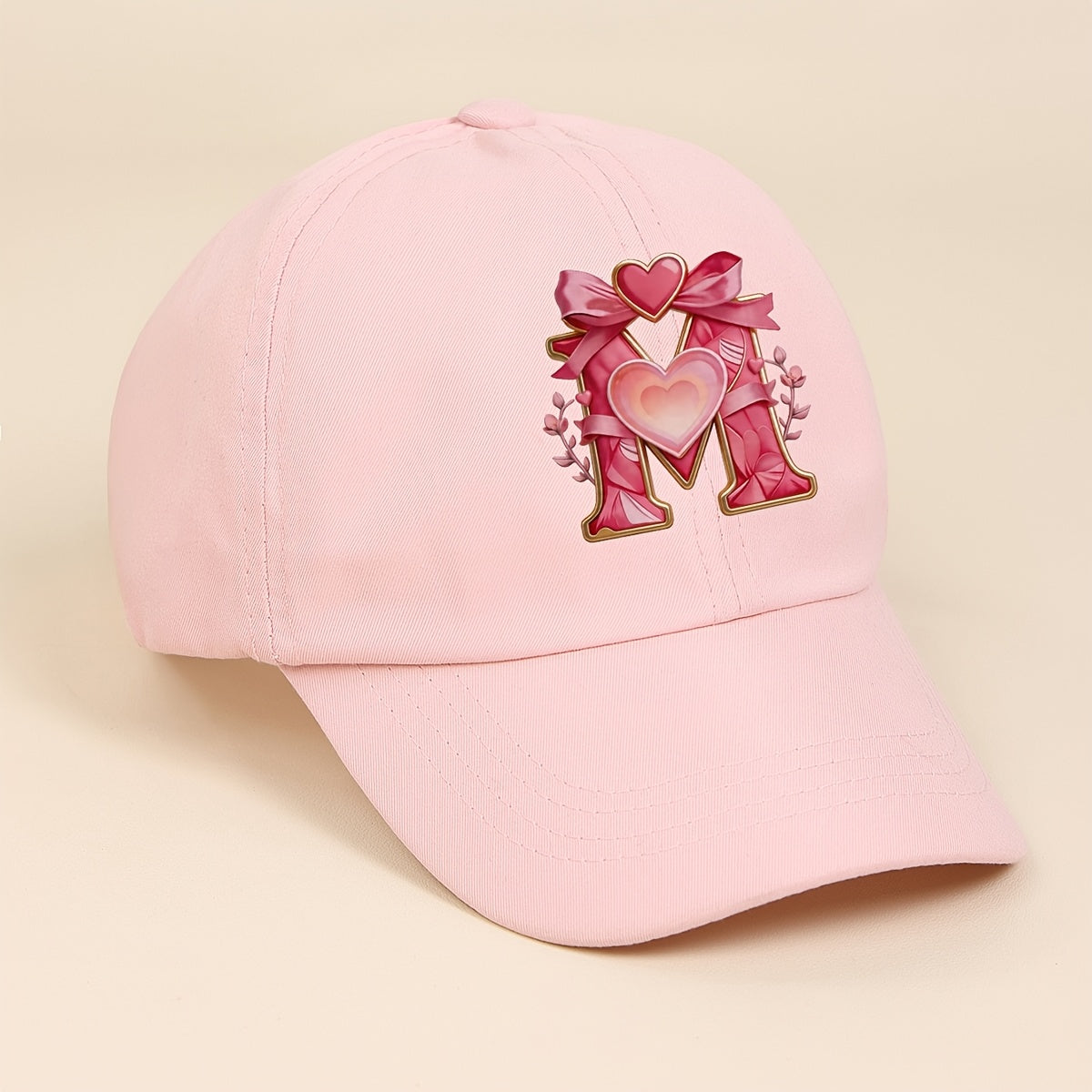 Adjustable Pink Baby Baseball Cap with Alphabet Heart Bow for Kids