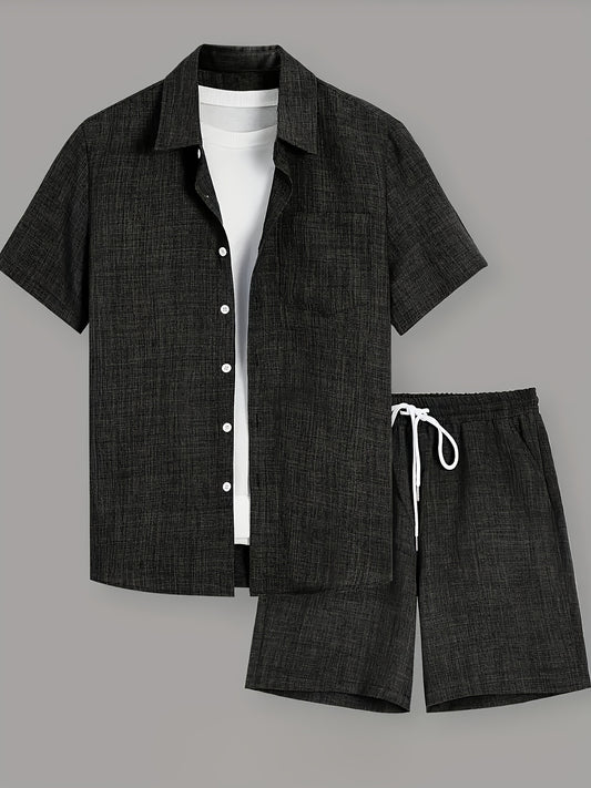Men's Casual Elegant Summer Short-Sleeve Shirt & Shorts Set - ayq