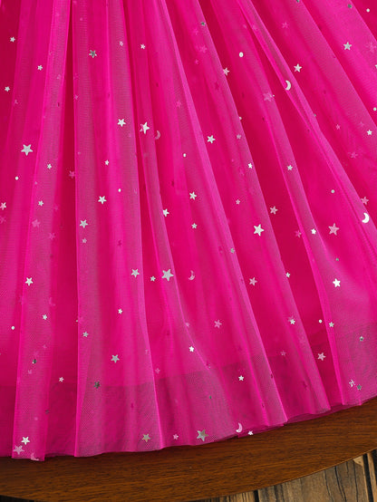 COVIVIKY Girls' Elegant Long Sleeve Party Dress with Puff Skirt & Sheer Panel - Knee-Length A-Line Wedding Prom Dress, Belted Waist Bow & Netting Trim, Hand Washable Winter Formal Gown for Girls (Age 4-12)