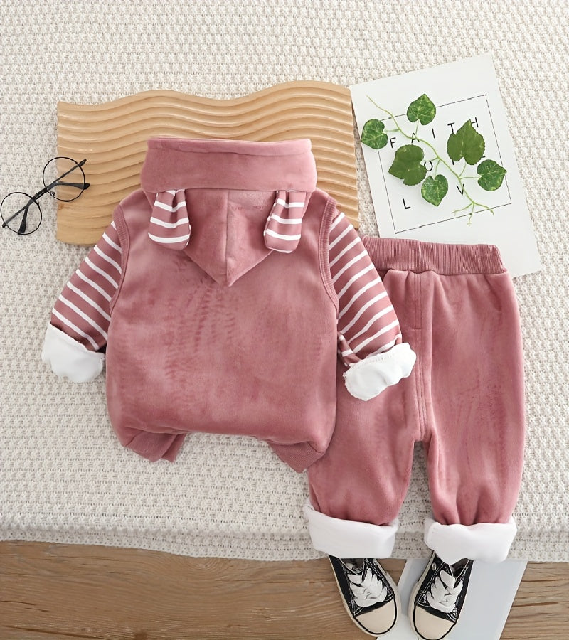 BABICOLOR-ի ձմեռային 3 հատ շան նախշերով գլխարկով բաճկոնի և տաբատի հավաքածու - տաք, ազատ հագուստ, ձմեռային հագուստ առաջին լուսանկարահանումների համար, առօրյա ցուրտ եղանակի վերնազգեստ, իդեալական է բացօթյա օգտագործման համար