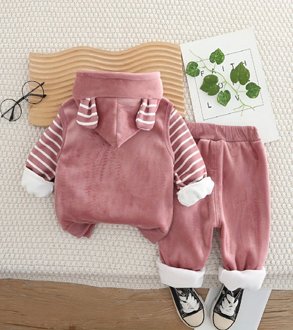 BABICOLOR-ի ձմեռային 3 հատ շան նախշերով գլխարկով բաճկոնի և տաբատի հավաքածու - տաք, ազատ հագուստ, ձմեռային հագուստ առաջին լուսանկարահանումների համար, առօրյա ցուրտ եղանակի վերնազգեստ, իդեալական է բացօթյա օգտագործման համար