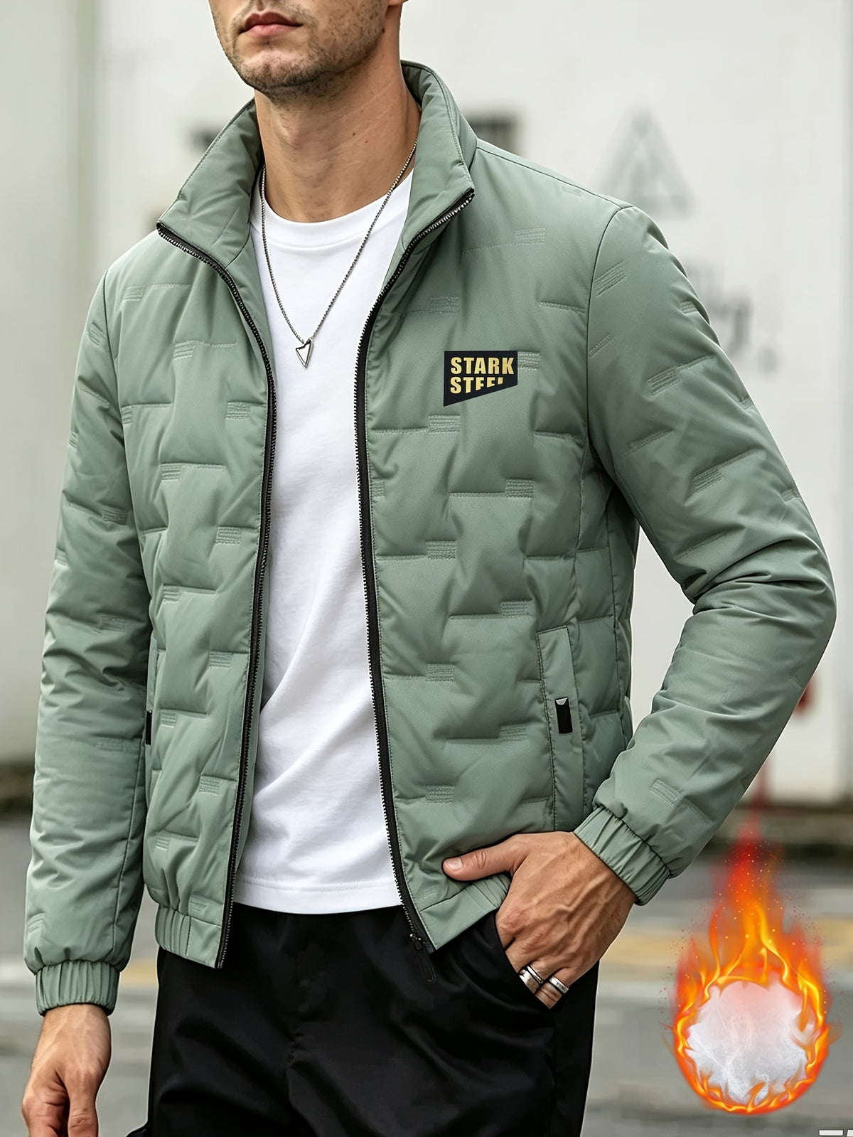 Men's Casual Stand Collar Thickened Outer Jacket for Fall Winter