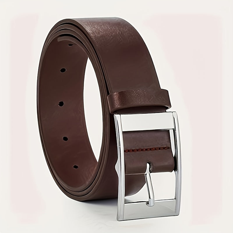 1pc Men's Fashionable PU Leather Belt, Simple And Retro Design, Smooth Buckle, For Men Daily Life, Leisure Time Party Festival Work Christmas Gift - ayq