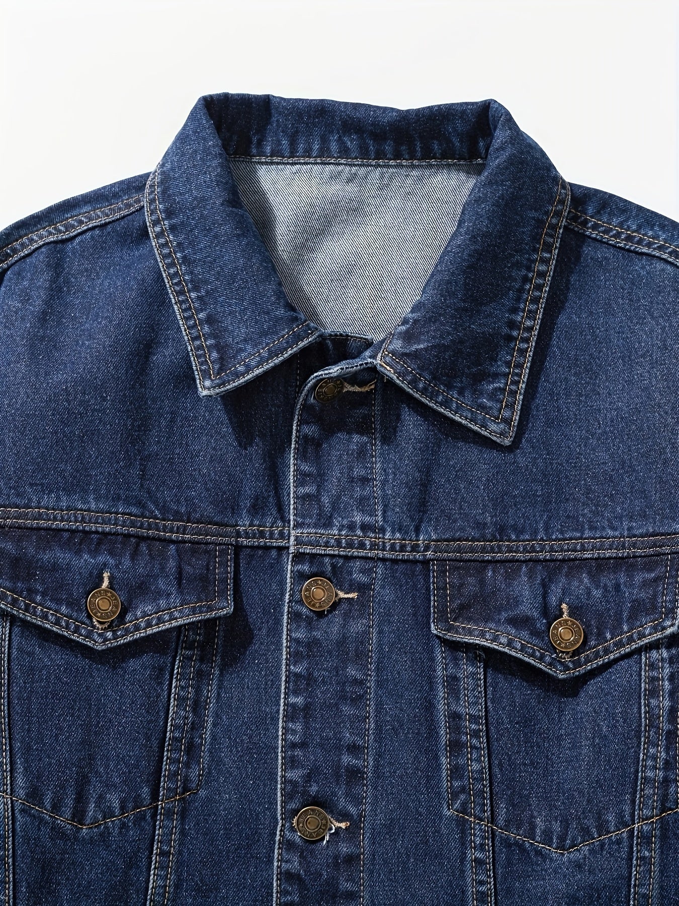 Men's Chic Washed Denim Jacket, Casual Street Style Button Up Contrast Stitching Jacket For Fall Winter