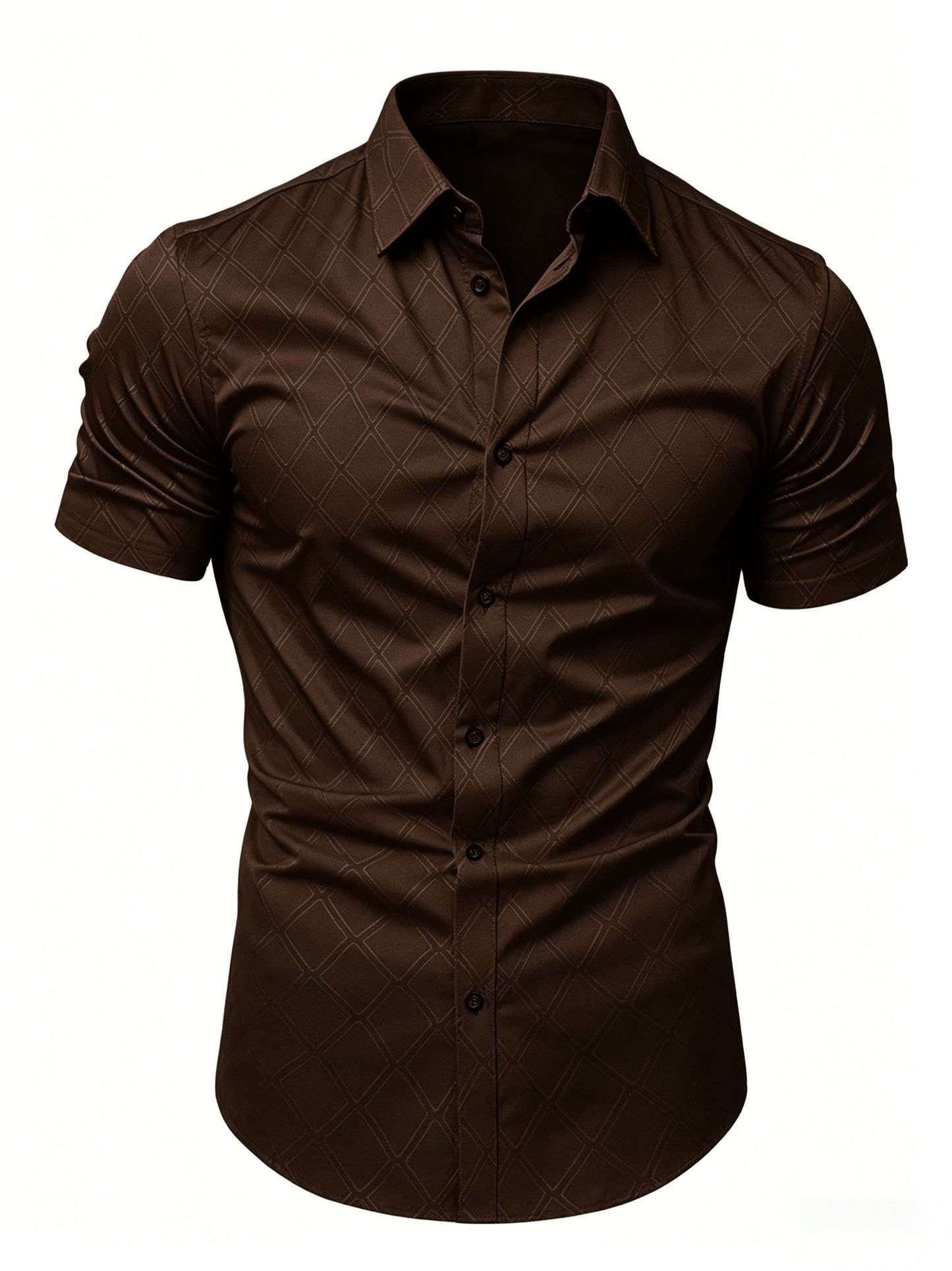 Men's Slim Fit Short Sleeve Formal Shirt with Geometric Pattern