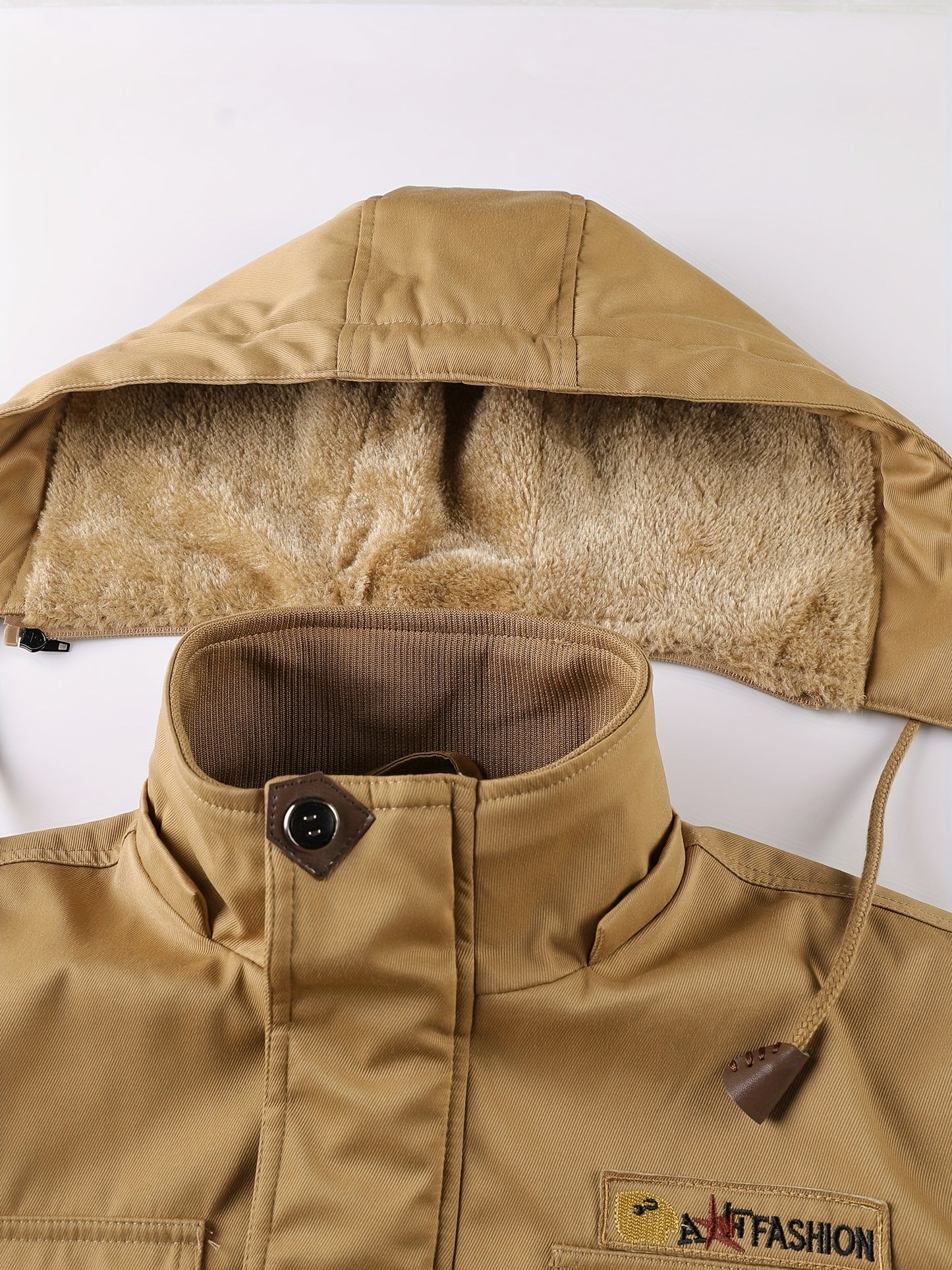 Men'S Winter Fleece-Lined Military-Style Jacket - Thickened Zip-Up Coat with Large Pockets, Olive Green Casual Winter Coat for Outdoor Activities, Winter Coats, Durable Fabric Coat