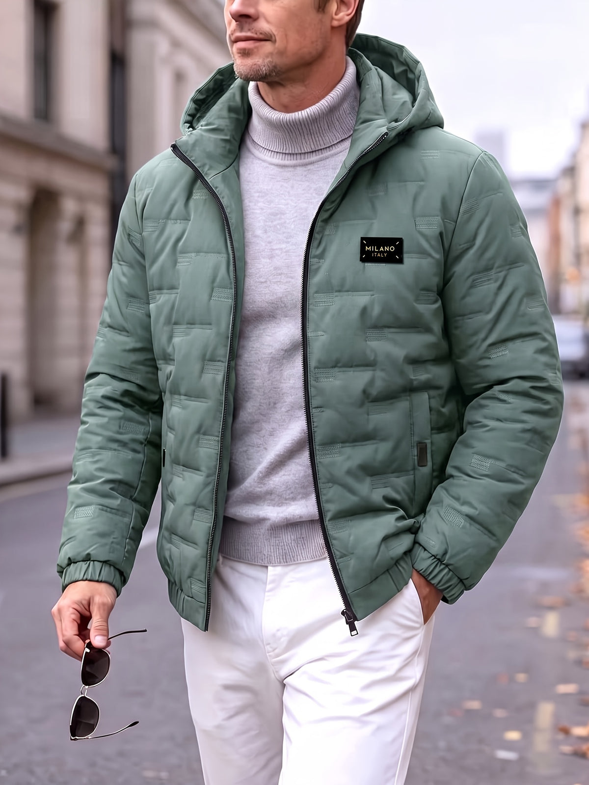 Men's Hooded Padded Jacket with Letter Print for Fall Winter