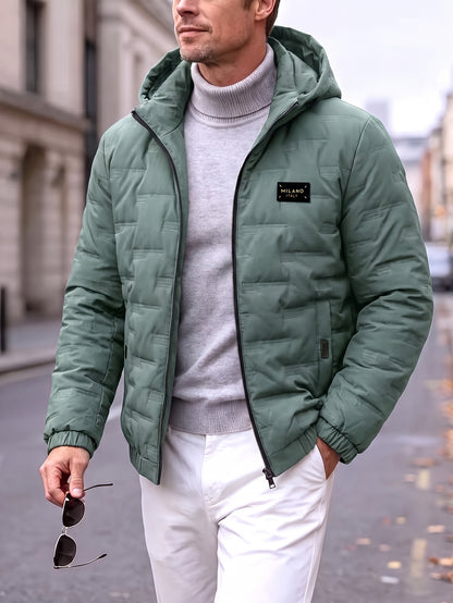 Men's Hooded Padded Jacket with Letter Print for Fall Winter