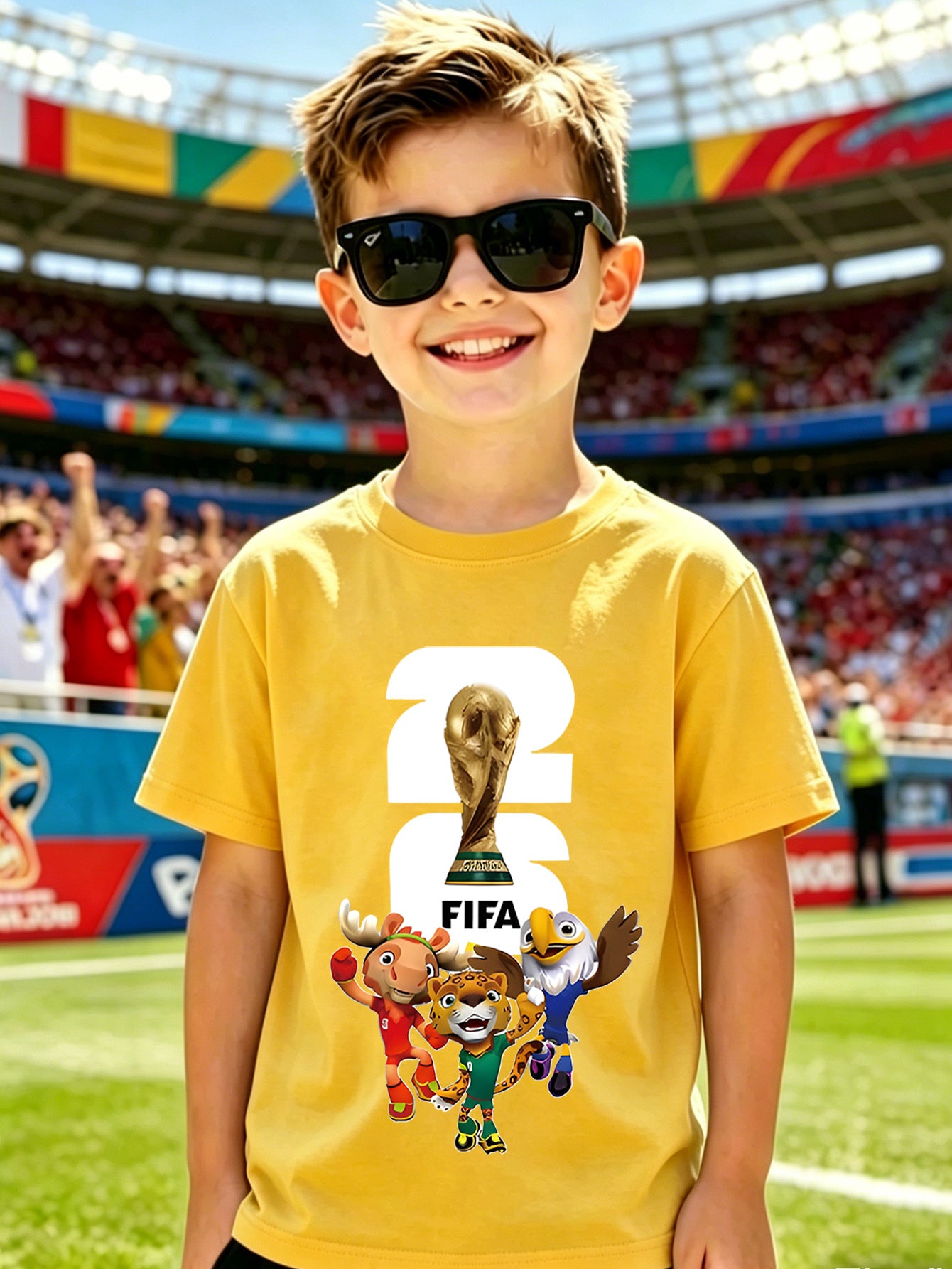2026 World Cup Digital Trophy Cotton T-Shirt for Kids