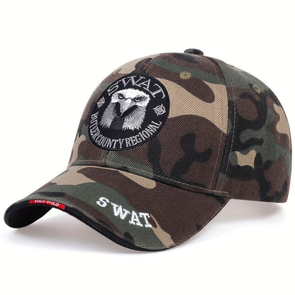 1pc Men's Eagle Embroidered Baseball Cap, "SWAT" Outdoor Adjustable Casual Hat Suitable For Spring And Autumn Travel