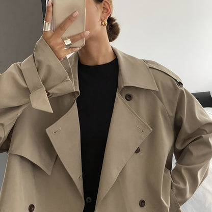 Կանացի գարուն/աշուն միագույն, պարզ, ազատ, առօրյա, կարճ, երկար թևքերով տրենչ-բաճկոն