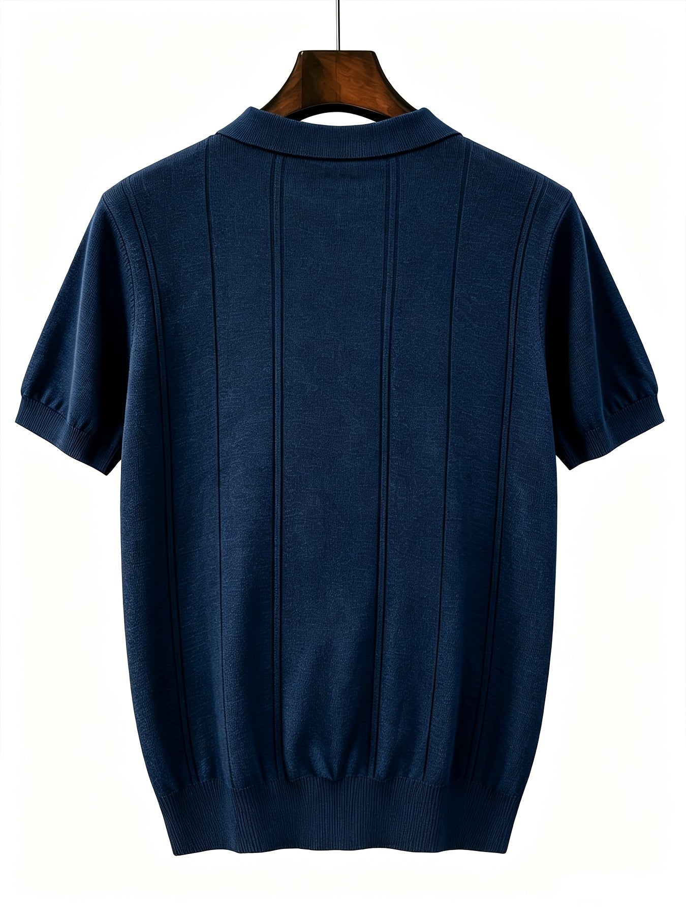 Men's Slim Fit Vertical Stripe Knit Polo Shirt with Lapel Collar