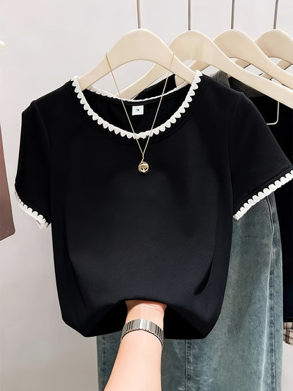 Women’s Summer Embroidered Cotton Lace Short Sleeve Top