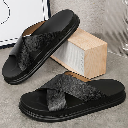 Men's Casual Slides with Soft PU Sole and Microfiber Upper