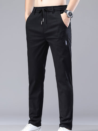 Men's Lightweight Cotton Stretch Business Pants, Slim Straight Fit