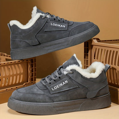 Low-top Versatile Men's Plush-lined Warm Sneakers, Comfortable and Trendy Thick-soled Outdoor Running Casual Skate Shoes