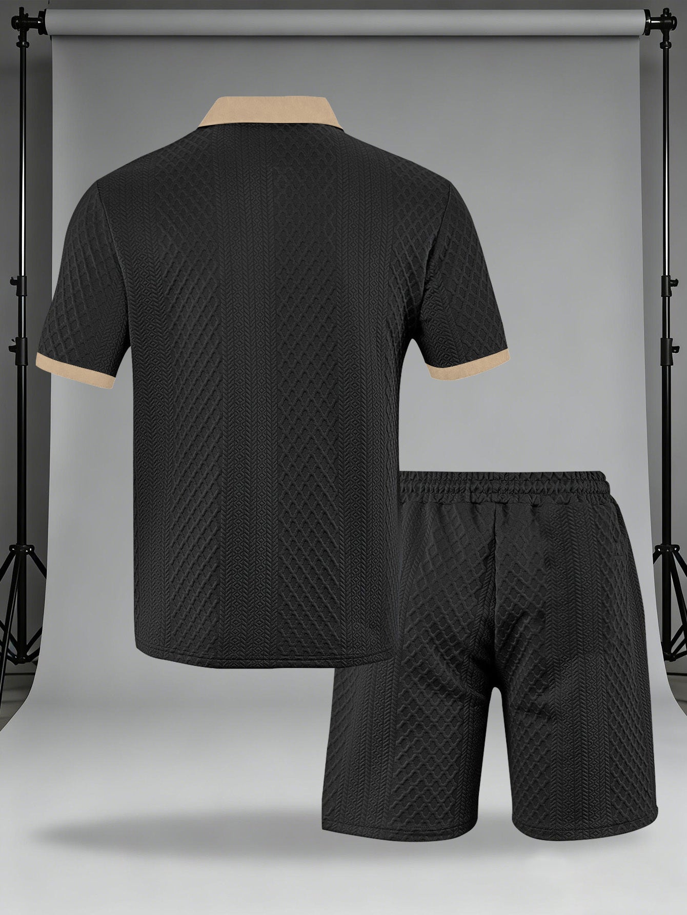 Men's Casual Summer Knitted Polo Set with Geometric Pattern