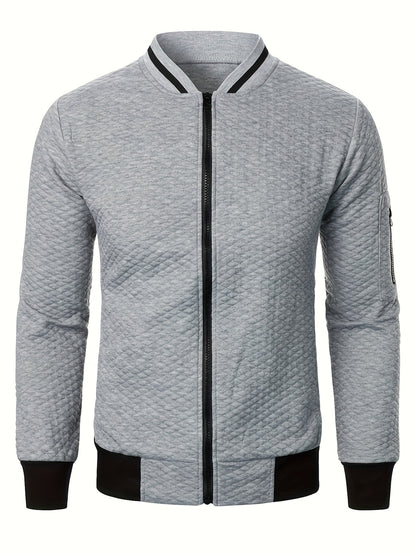 Men's Casual Full Zip Bomber Jacket, Warm Comfy Blouson Jacket For Autumn And Winter Outdoor Activity