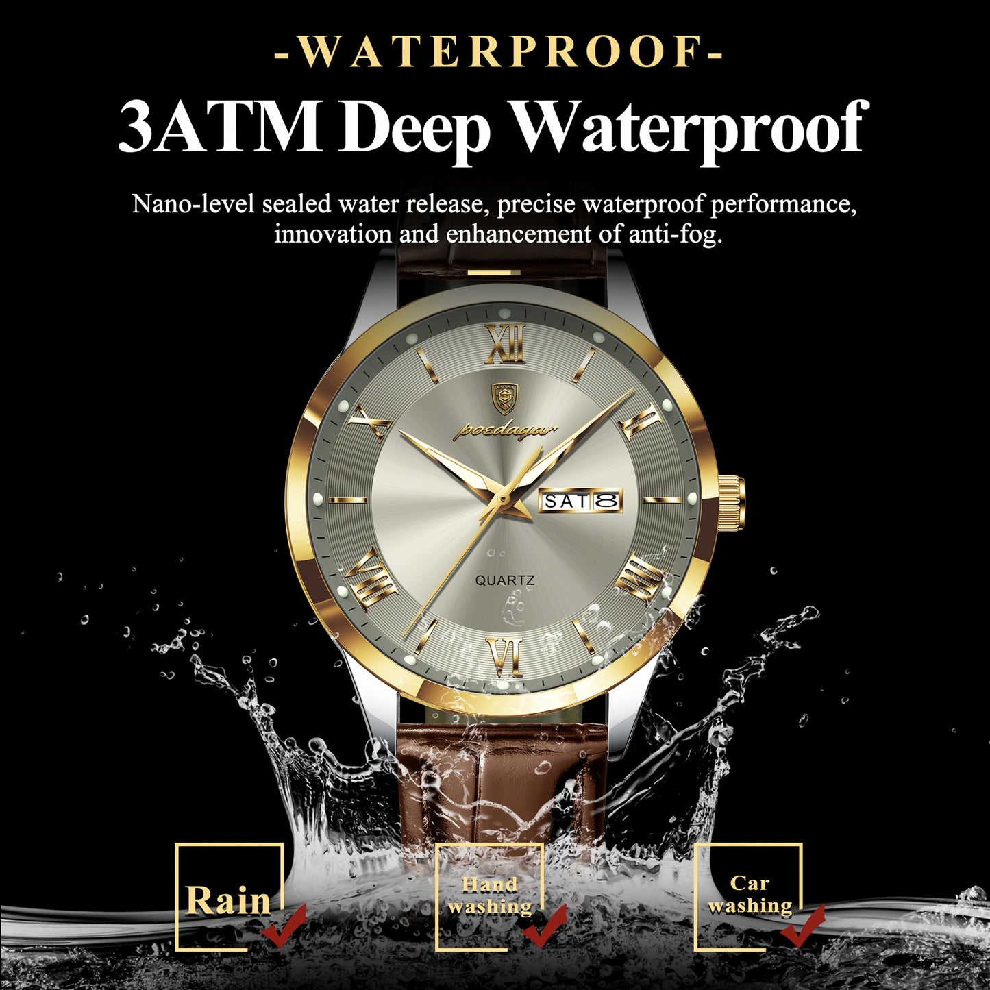 Men's Casual Quartz Watch with Luminous Dial & Date