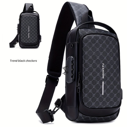 Elegant Black Crossbody Bag with Adjustable Strap, Anti-Theft Zipper Closure, and Polyester Lining - Stylish Chest Bag for Men and Women, Secure Travel Bag Patterned Chest Bag Durable Zipper Closure