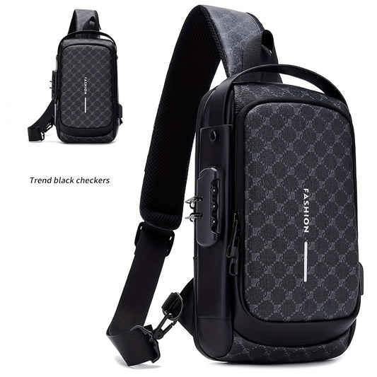 Elegant Black Crossbody Bag with Adjustable Strap, Anti-Theft Zipper Closure, and Polyester Lining - Stylish Chest Bag for Men and Women, Secure Travel Bag Patterned Chest Bag Durable Zipper Closure