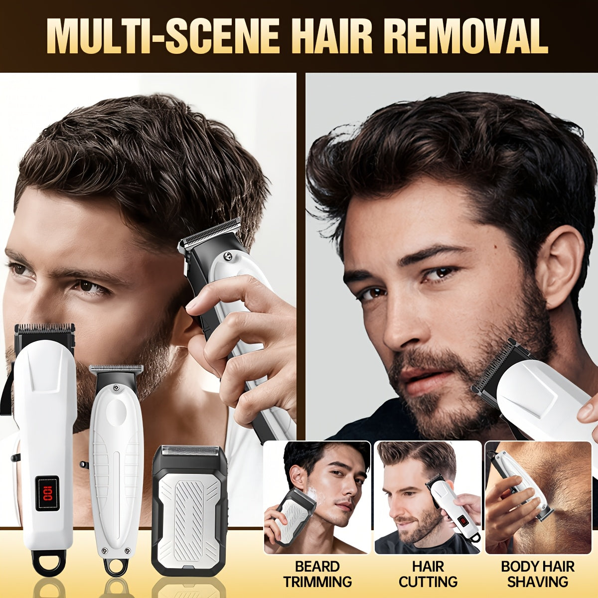 2pcs/3pcs Men's Electric Hair Clipper Set & Beard Trimmer Set. Home-use electric hair clipper + sculpting trimmer + reciprocating shaver. Haircutting, shaving, sculpting, and sideburn trimming. Christmas gift. for home, car,