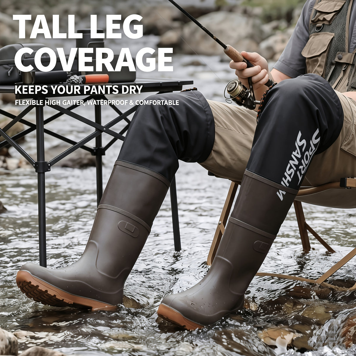 Men's Over-the-Knee PVC Rain Boots with Drawstring Cuff