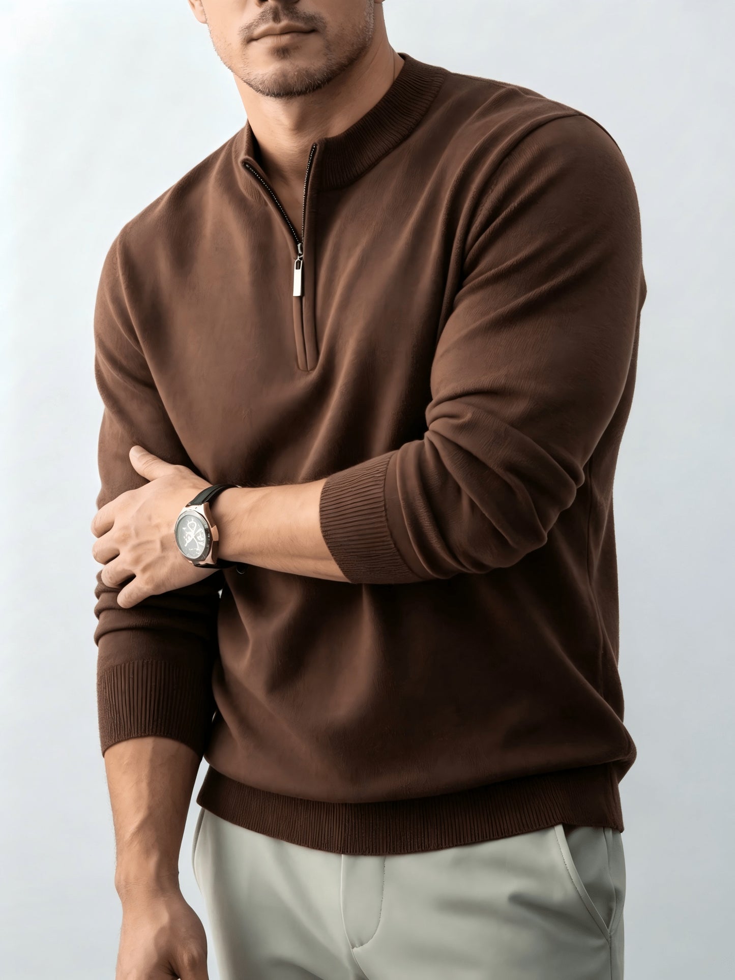 Men's Fall/Winter Half-Zip Stand Collar Knit Pullover Sweater