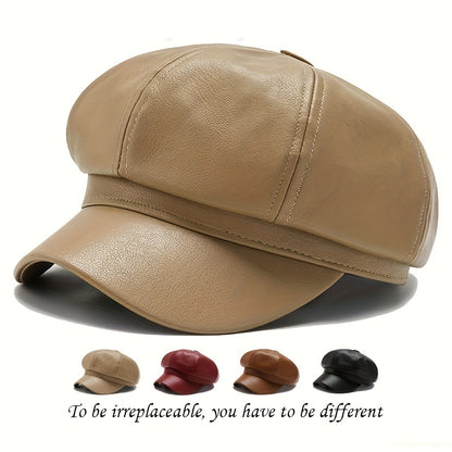 PU Leather Beanie Hat For Women, Waterproof,  Round Bucket Hat With Faux Fur Pom Pom,  Stylish Winter Hat For Fall/Winter/Spring