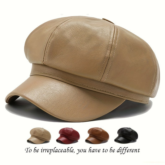 PU Leather Beanie Hat For Women, Waterproof,  Round Bucket Hat With Faux Fur Pom Pom,  Stylish Winter Hat For Fall/Winter/Spring