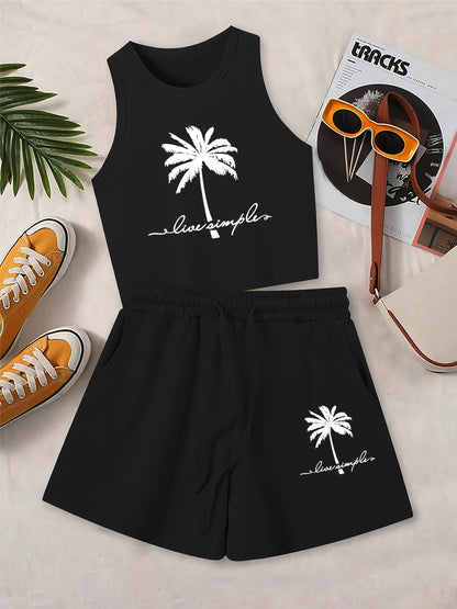 Casual Printed Two-Piece Set with Vest and Shorts