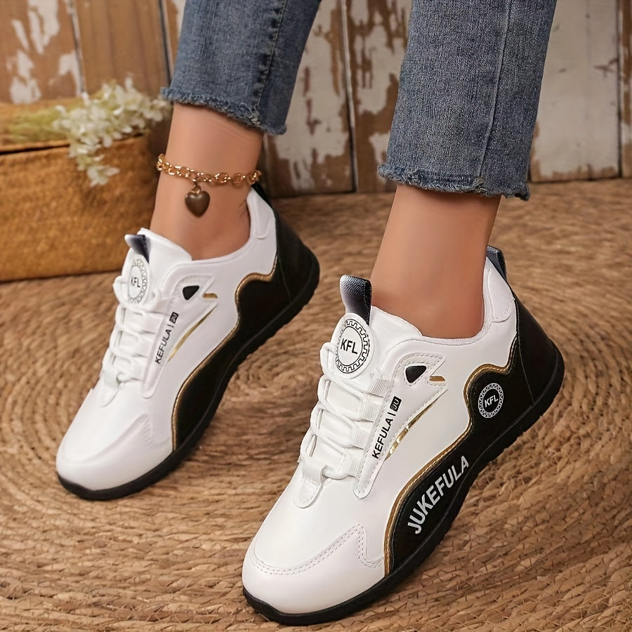 JUKEFULA White Women's Outdoor Colorblock Sneakers - Elegant white and grey casual sneakers with soft sole and lace-up design, suitable for all seasons, gym and travel