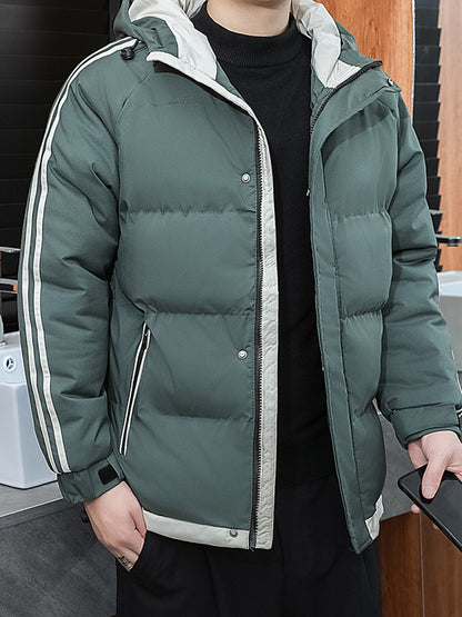 1 հատ տղամարդու ձմեռային բաճկոն գլխարկով, լցոնված վերարկու, սպիտակ և մուգ կանաչ, ոսկեգույն կայծակաճարմանդով, լվացվող մեքենայով, ամենօրյա, արտաքին հագուստի համար (ձյունակայուն, քամուց պաշտպանված) - սովորական, դահուկավազքի, ցրտի համար