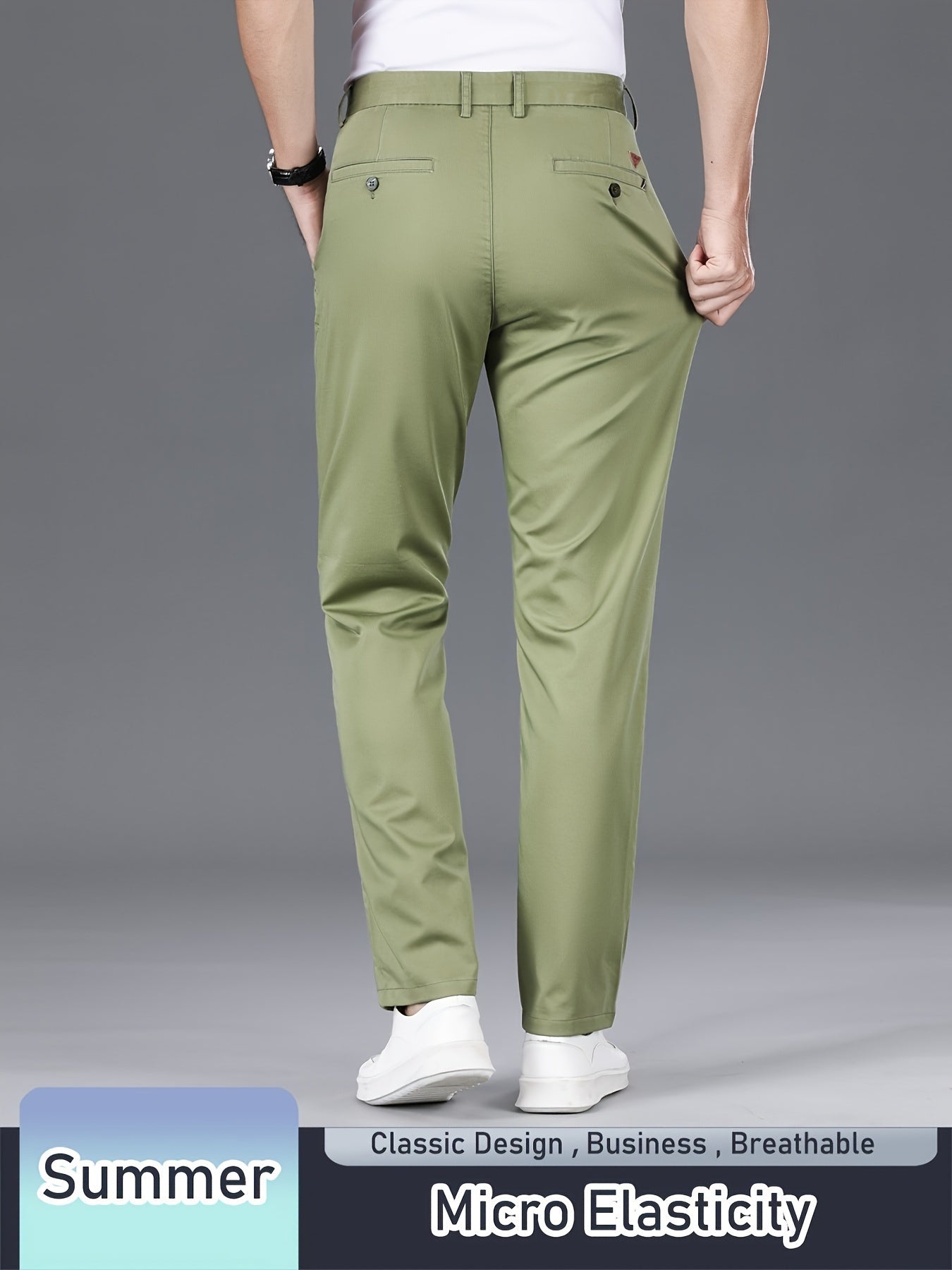 Men's Solid Pants With Pockets, Light Business Style Regular Fit Trousers For Outdoor Activities, Daily Wear For Spring And Autumn