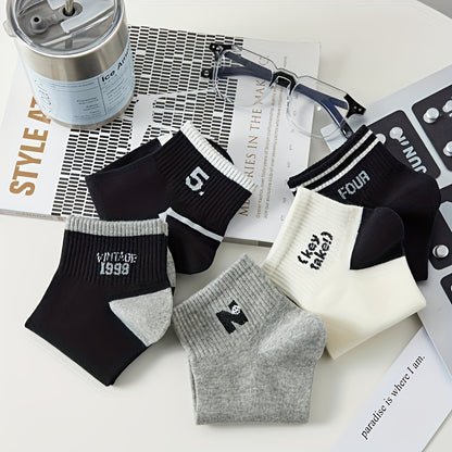 5 Pairs Of Women'S Fashion Pattern Anti Odor & Sweat Absorption Low Cut Socks, Comfy & Breathable Socks, For Daily & Outdoor Wearing, Spring And Summer