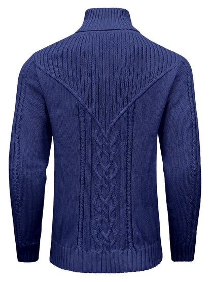 Տղամարդու բարձր օձիքով տաք տրիկոտաժե սվիտեր - ձգվող նորաձև ժապավենավոր սվիտեր, էլեգանտ ջենտլմենական կարդիգան