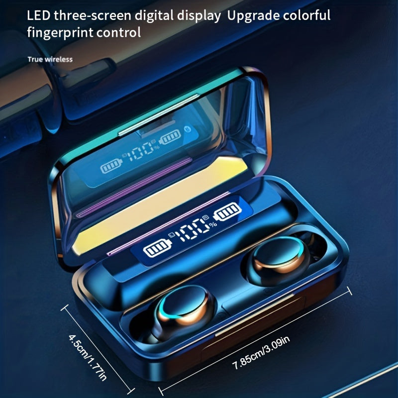 In-Ear TWS Wireless Earbuds with 9D HiFi Stereo Sound, HD Mic, Voice Call, Touch Control, LED Display Charge Case, 800mAh USB Rechargeable Lithium Battery for Gaming - Non, Tangle-Free Cable Included