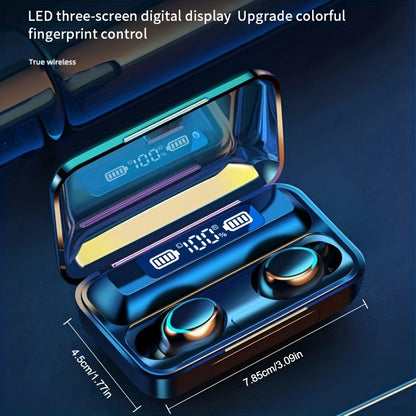 In-Ear TWS Wireless Earbuds with 9D HiFi Stereo Sound, HD Mic, Voice Call, Touch Control, LED Display Charge Case, 800mAh USB Rechargeable Lithium Battery for Gaming - Non, Tangle-Free Cable Included