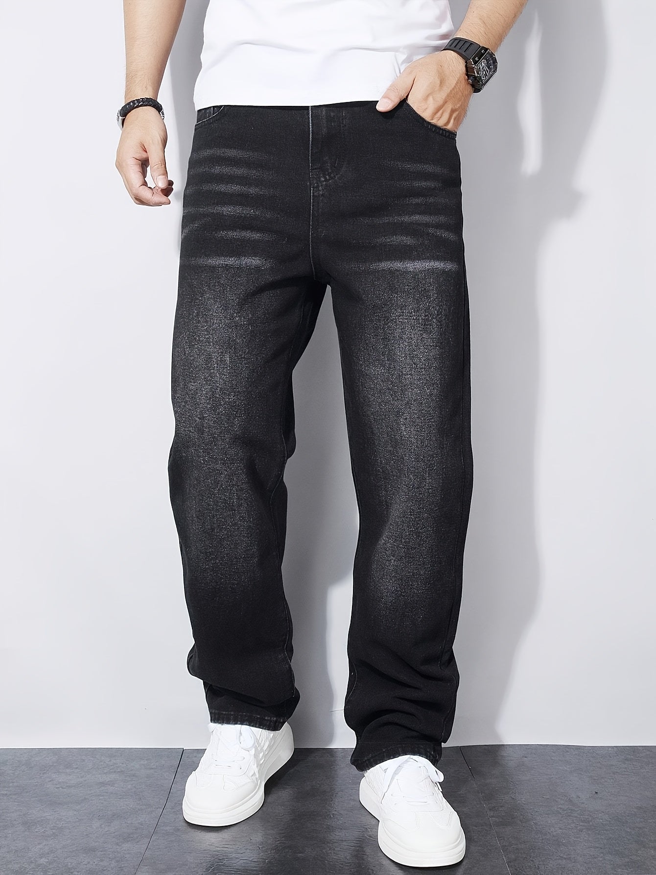 Black Casual Mid-Waist Denim Jeans for Teenagers