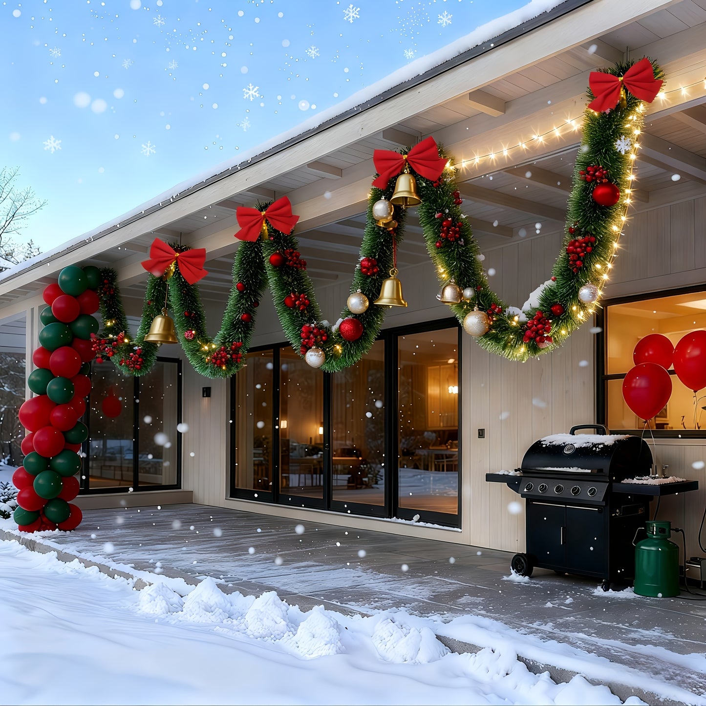 314.96-inch 40pcs Set with Red Bows - Premium Winter Dark Green Christmas Vine Spring Decoration | No Lights - Artificial Plastic Material Metallic Foil Faux Garland Plant | Suitable for Christmas, New Year, Thanksgiving Part